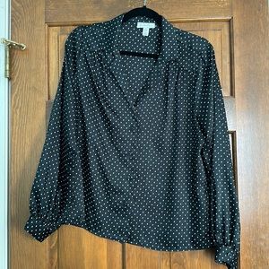 Topshop black polka dot silk button down